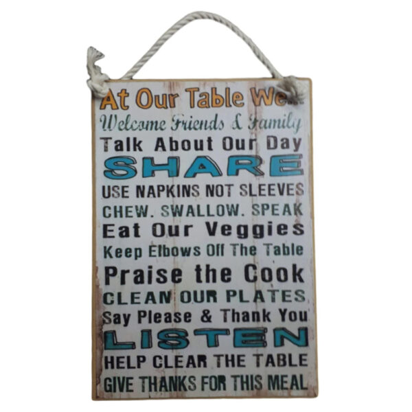 Country Printed Quality Wooden Sign With Hanger Our Table We Share Plaque New