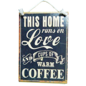 Country Printed Quality Wooden Sign with Hanger LOVE AND COFFEE Retro Plaque New