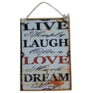Vintage Country Inspired Wooden Sign With Rope Hanger Live Laugh Love New