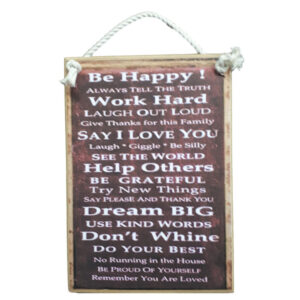 Vintage Country Inspired Wooden Sign With Rope Hanger Be Happy New