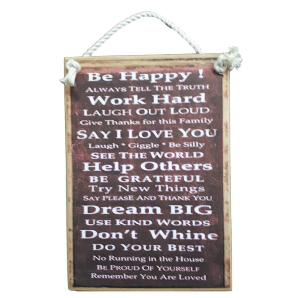 Vintage Country Inspired Wooden Sign With Rope Hanger Be Happy New