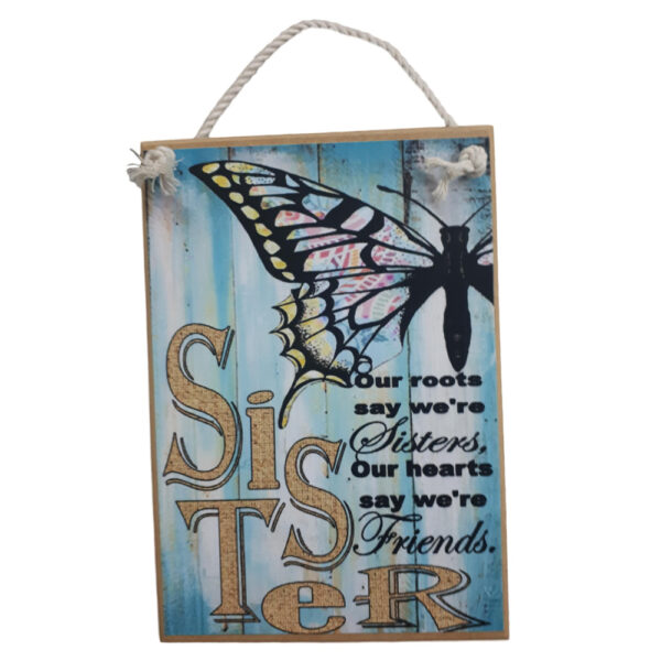 Country Printed Quality Wooden Sign And Hanger Sister Butterfly Plaque New
