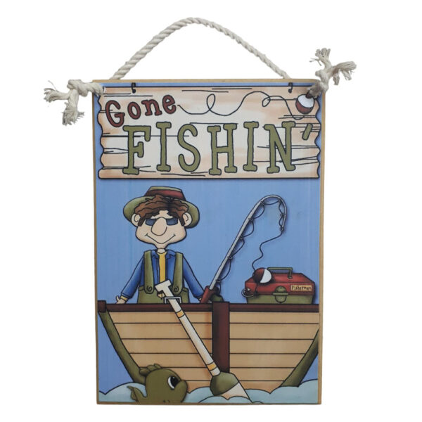 Country Printed Quality Wooden Sign Gone Fishing Funny Plaque New