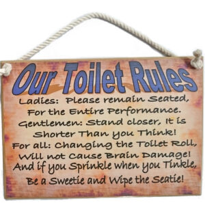 Country Printed Quality Wooden Sign with Hanger OUR TOILET RULES Funny Plaque New