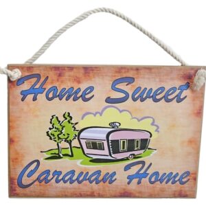 Country Printed Quality Wooden Sign with Hanger HOME SWEET CARAVAN HOME Plaque New