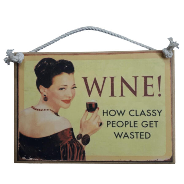 Country Printed Quality Wooden Sign with Hanger WINE CLASSY PEOPLE Funny Plaque New