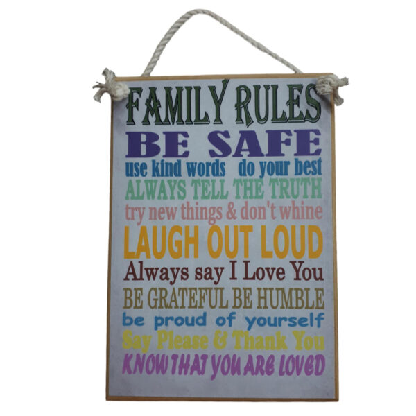 Country Printed Quality Wooden Sign FAMILY RULES 2 Plaque New