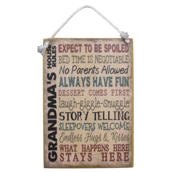 Country Printed Quality Wooden Sign With Hanger Grandma's House Rules Plaque