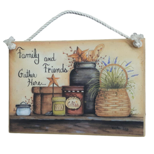 Country Printed Quality Wooden Sign FAMILY AND FRIENDS GATHER HERE Plaque New