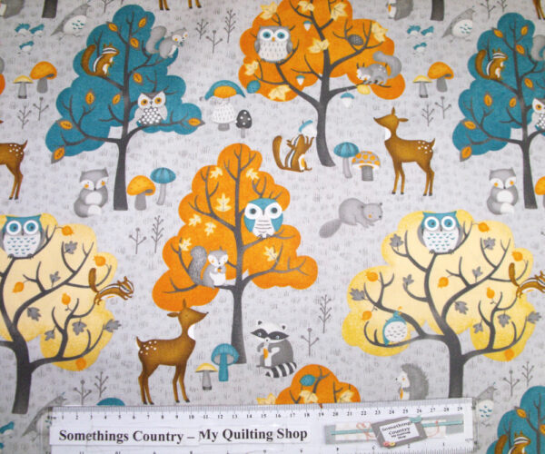 Country Patchwork Quilting - Cute Critters Grey - Cotton Sewing 50x55 FQ New