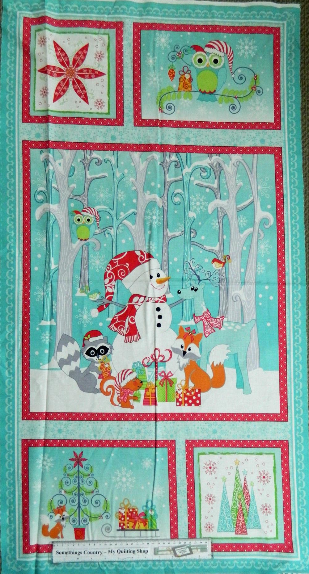 Patchwork Quilting Sewing Fabric CHRISTMAS FROSTY FRIENDS OWLS Panel 60x110cm... 