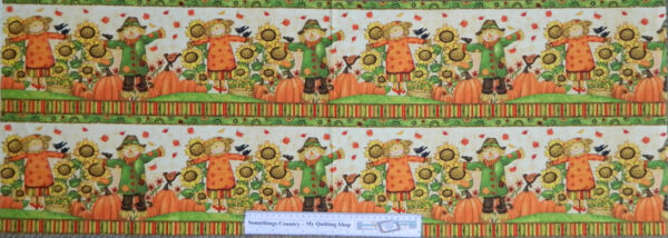GRATEFUL HARVEST Scarecrows Bord Patchwork Quilting Sewing Fabric Panel 40x110cm