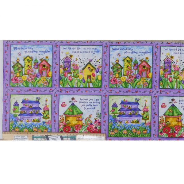 Patchwork Quilting Fabric Birdhouse Gardens Squares Panel 30x110cm 2 Rows