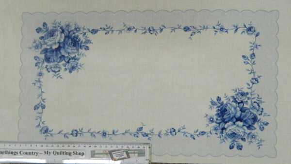 Patchwork Quilting Sewing Fabric BLUE ROSE PLACEMAT Cotton Panel 60x110cm