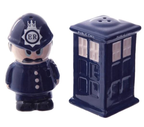 Collectable Novelty Salt and Pepper Set DR WHO POLICE BOX OFFICER Kitchen FREEPOST New
