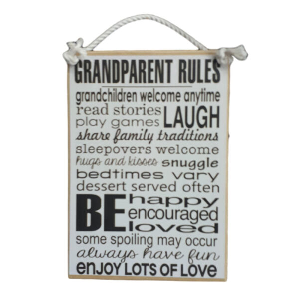 Country Printed Quality Wooden Sign GRANDPARENT RULES Black White New Plaque Say