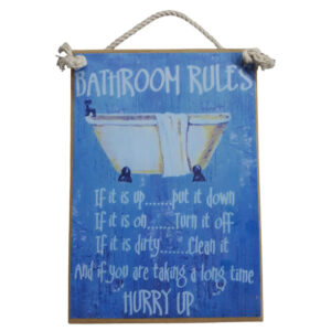 Country Printed Quality Wooden Sign Bathroom Rules Bath Room Plaque New