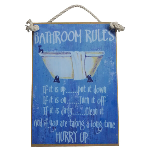 Country Printed Quality Wooden Sign Bathroom Rules Bath Room Plaque New
