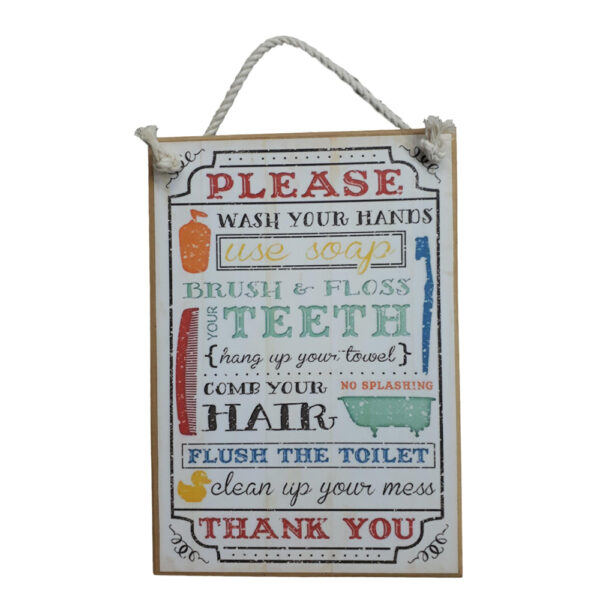 Country Printed Quality Wooden Sign Wash Your Hands Bathroom Plaque New