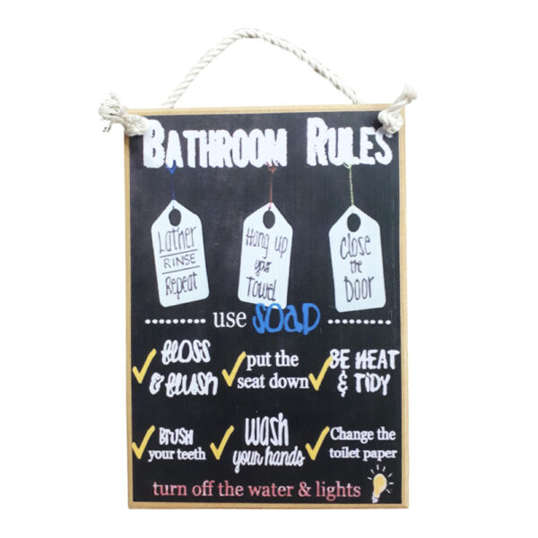 Country Printed Quality Wooden Sign Bathroom Rules Black Plaque New