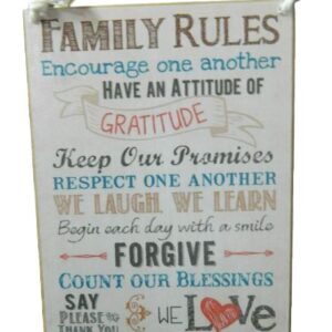 Country Printed Quality Wooden Sign FAMILY RULES, GRATITUDE Plaque New Inspire