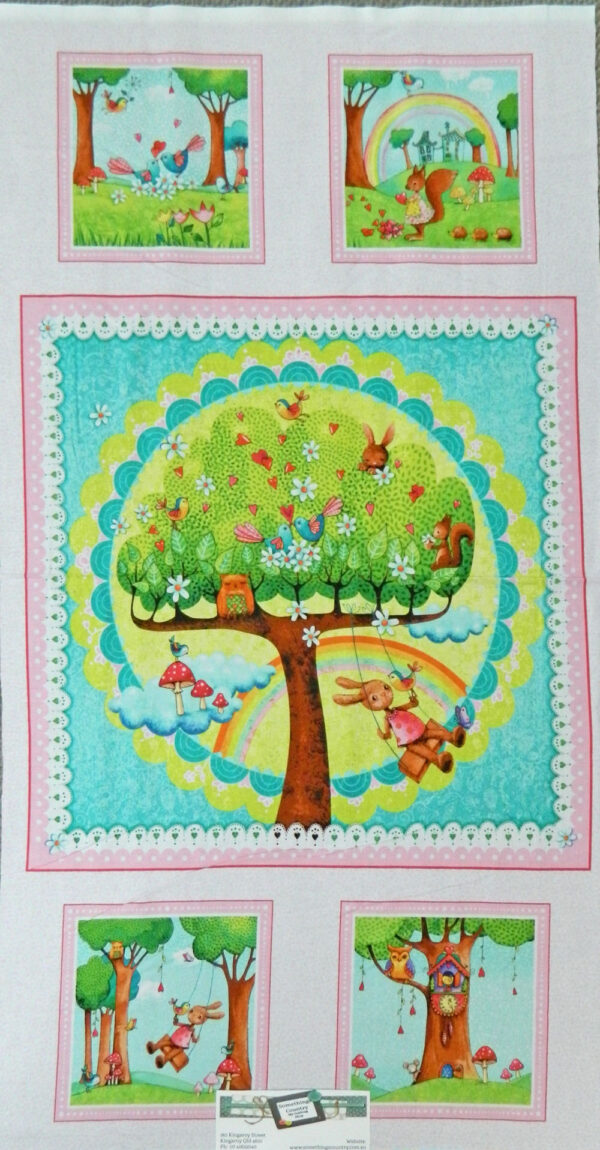 Country Patchwork Quilting Fabric RAINBOW WOODLAND RAINBOW Sewing Panel 60x110cm