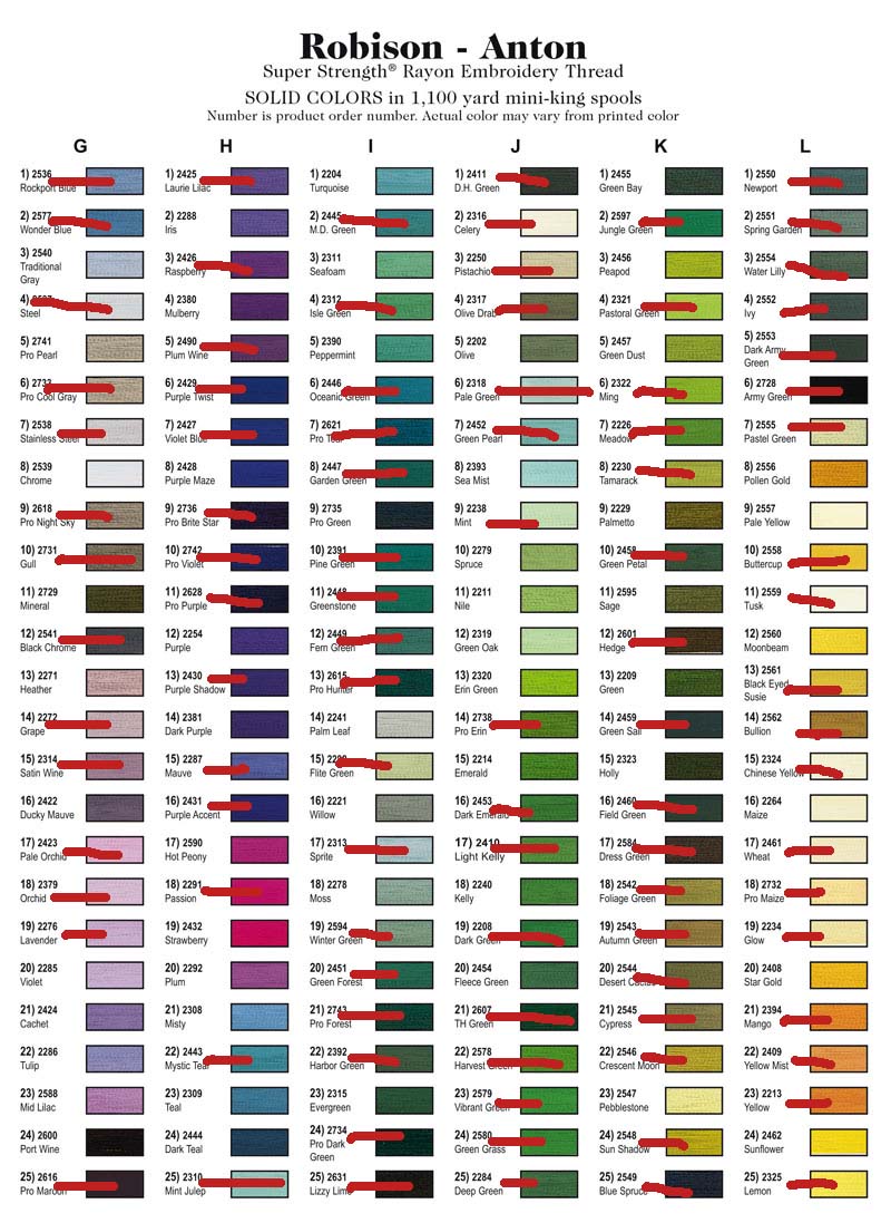 Madeira To Robison Anton Rayon Color Conversion Chart