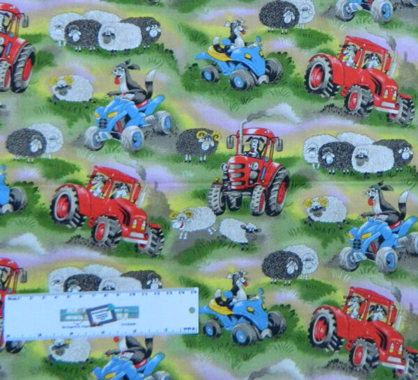 Patchwork Quilting Fabric TRACTORS & SHEEP DOGS FARM Sewing Cotton FQ50X55cm NEW