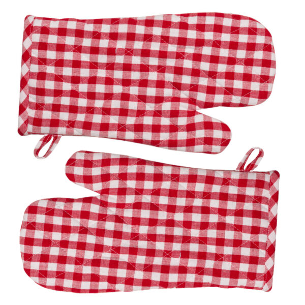 Gingham Check Kitchen Cooking Oven Gloves Set of 2 RED Pot Mitts New