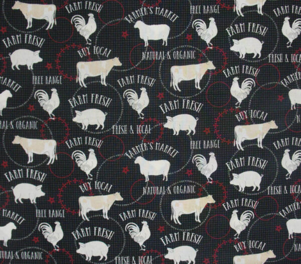 Patchwork Quilting Fabric BLACK ROOSTER FARMYARD COW Sewing Cotton FQ50X55cm NEW