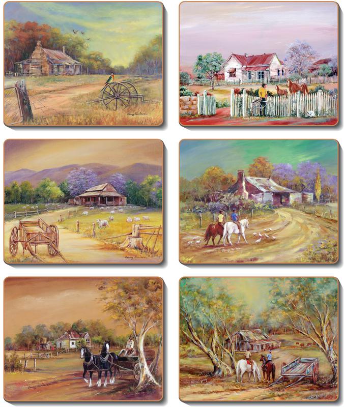 Country Inspired Kitchen PROTEA Cinnamon Cork Backed Coasters Set 6 New 