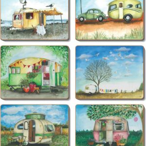 Country Inspired Kitchen VINTAGE CARAVANS Cinnamon Cork backed Placemats or Coasters Set 6