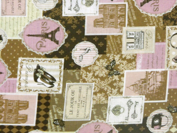 Quilting Patchwork Cotton Sewing Fabric PARIS 1889 PINK 50x55cm FQ NEW Material www.somethingscountry.com.au