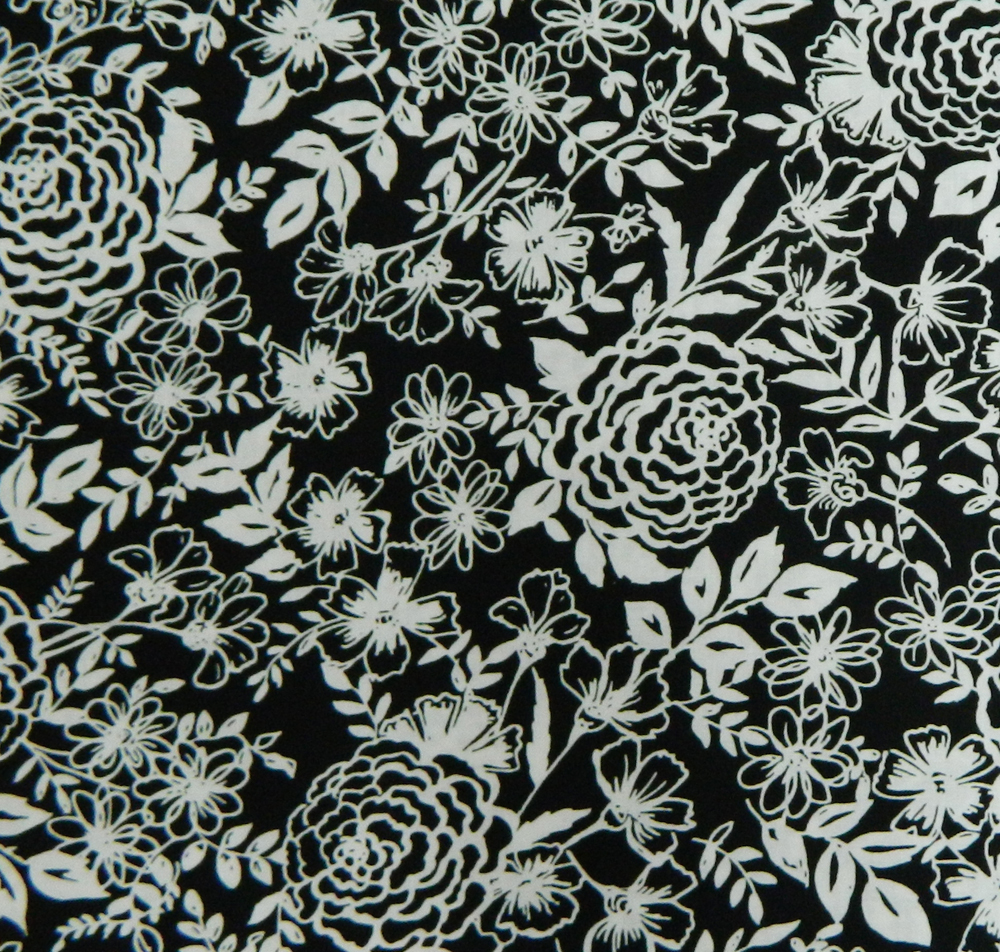 Quilting Patchwork Sewing Fabric WHITE ON BLACK FLOURISH 50x55cm FQ New Material