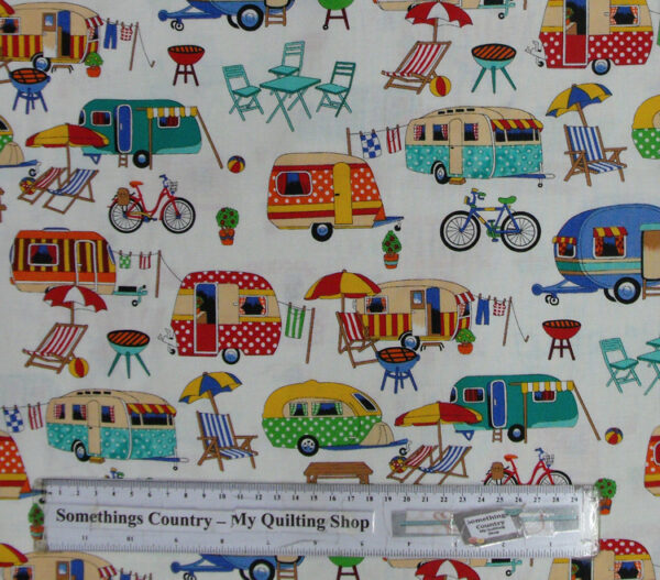 Quilting Patchwork Cotton Sewing Fabric GET AWAY CARAVAN 50x55cm FQ NEW