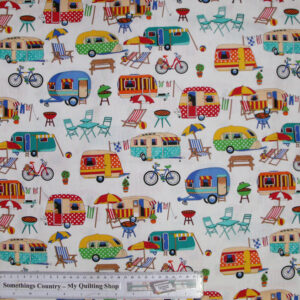 Quilting Patchwork Cotton Sewing Fabric GET AWAY CARAVAN 50x55cm FQ NEW