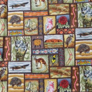 Quilting Patchwork Sewing Fabric ABORIGINAL ANIMALS Cotton 50x55cmFQ NEW