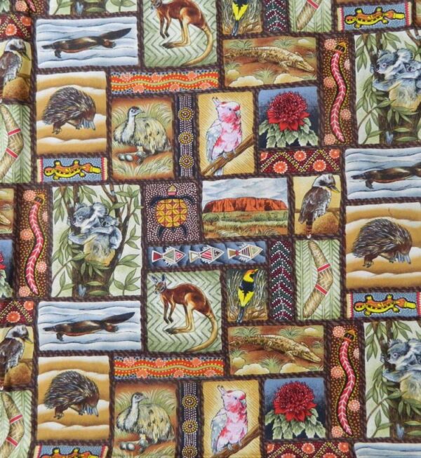Quilting Patchwork Sewing Fabric ABORIGINAL ANIMALS Cotton 50x55cmFQ NEW