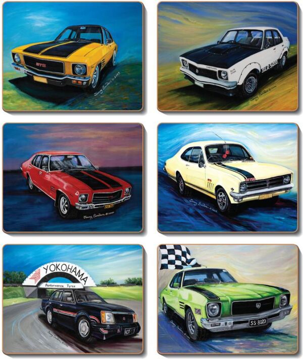 Country Kitchen HOT CLASSICS CARS Cork backed Placemats/Coasters Set 6 NEW Cinnamon