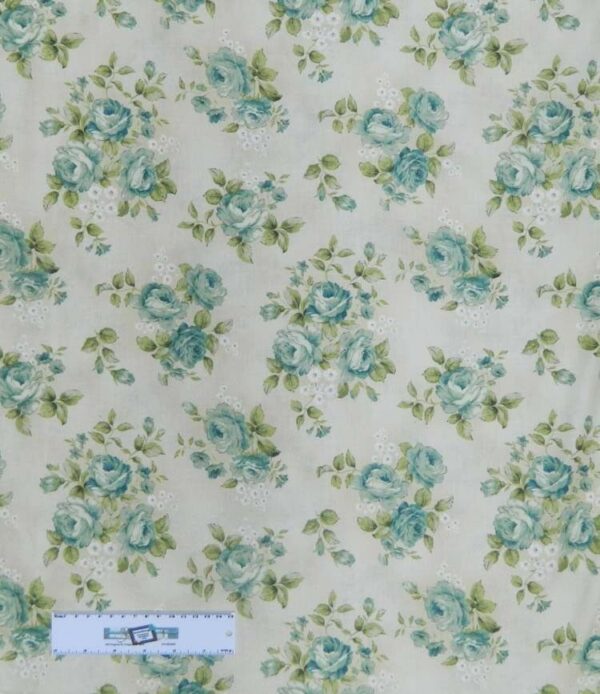 Patchwork Quilting Sewing Fabric WELCOME HOME BLUE ROSES 50x55cm New