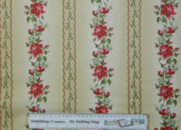 Quilting Patchwork Sewing Cotton Fabric RED FLOWERS BORDER 50x55cm FQ NEW
