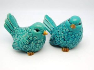 French Country Ornamental Set of 2 Birds TEAL Collectable Gift Idea New