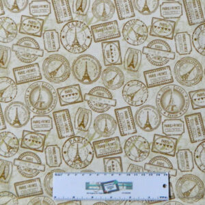 Patchwork Quilting Sewing Fabric PARIS TRAVEL STAMPS Material 50x55cm New