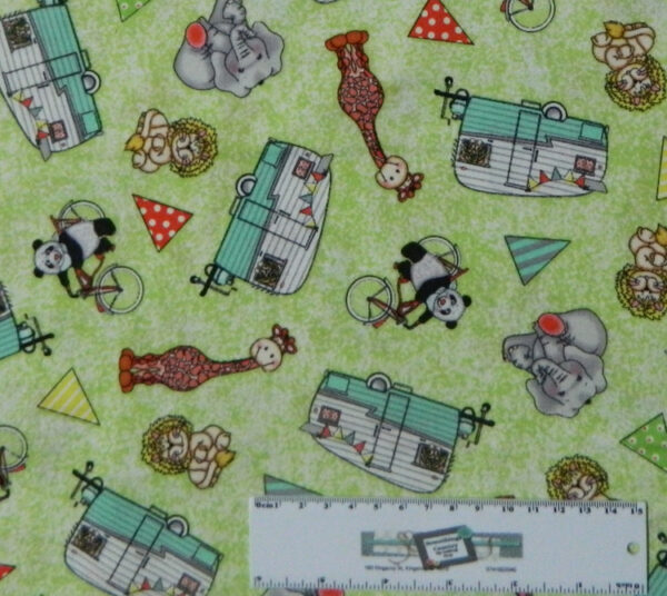 Patchwork Quilting Sewing Fabric KIDS ANIMALS CAMP GREEN Material 50x55cm New