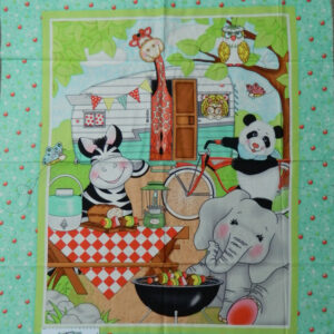 Patchwork Quilting Sewing Fabric KIDS ANIMALS CAMPING Panel Cotton Material 90x110cm New