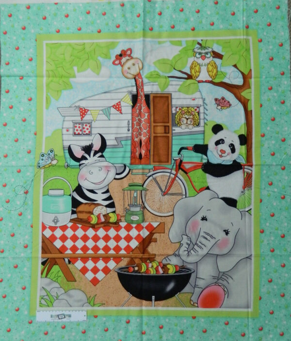 Patchwork Quilting Sewing Fabric KIDS ANIMALS CAMPING Panel Cotton Material 90x110cm New