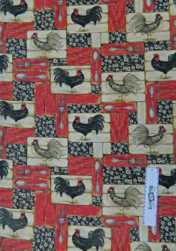 Quilting Patchwork Sewing Fabric RED KITCHEN ROOSTERS Cotton 50x55cmFQ NEW Freepost