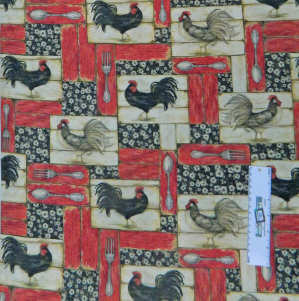 Quilting Patchwork Sewing Fabric RED KITCHEN ROOSTERS Cotton 50x55cmFQ NEW Freepost
