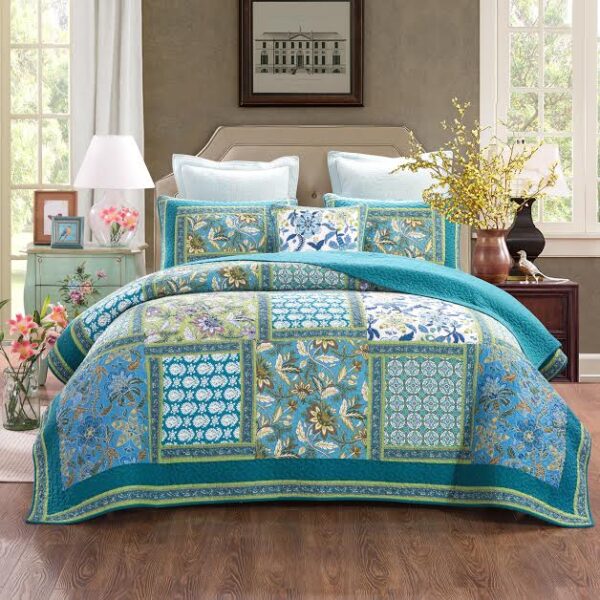 French Country Vintage Inspired Patchwork Bed Quilt AQUAMARINE New Coverlet