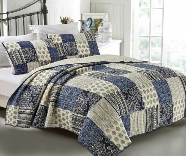 French Country Vintage Inspired Patchwork Bed Quilt HORIZON New Coverlet